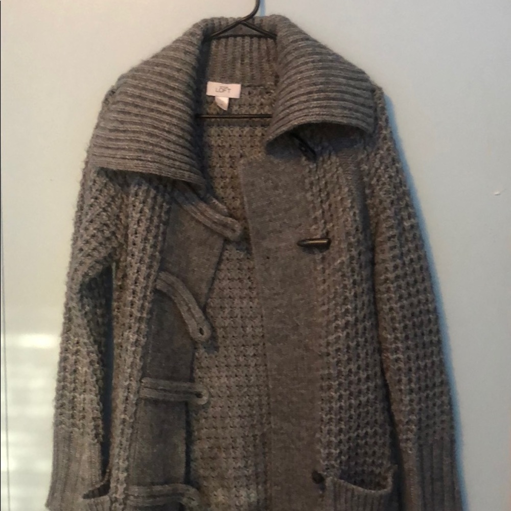 gray cardigan